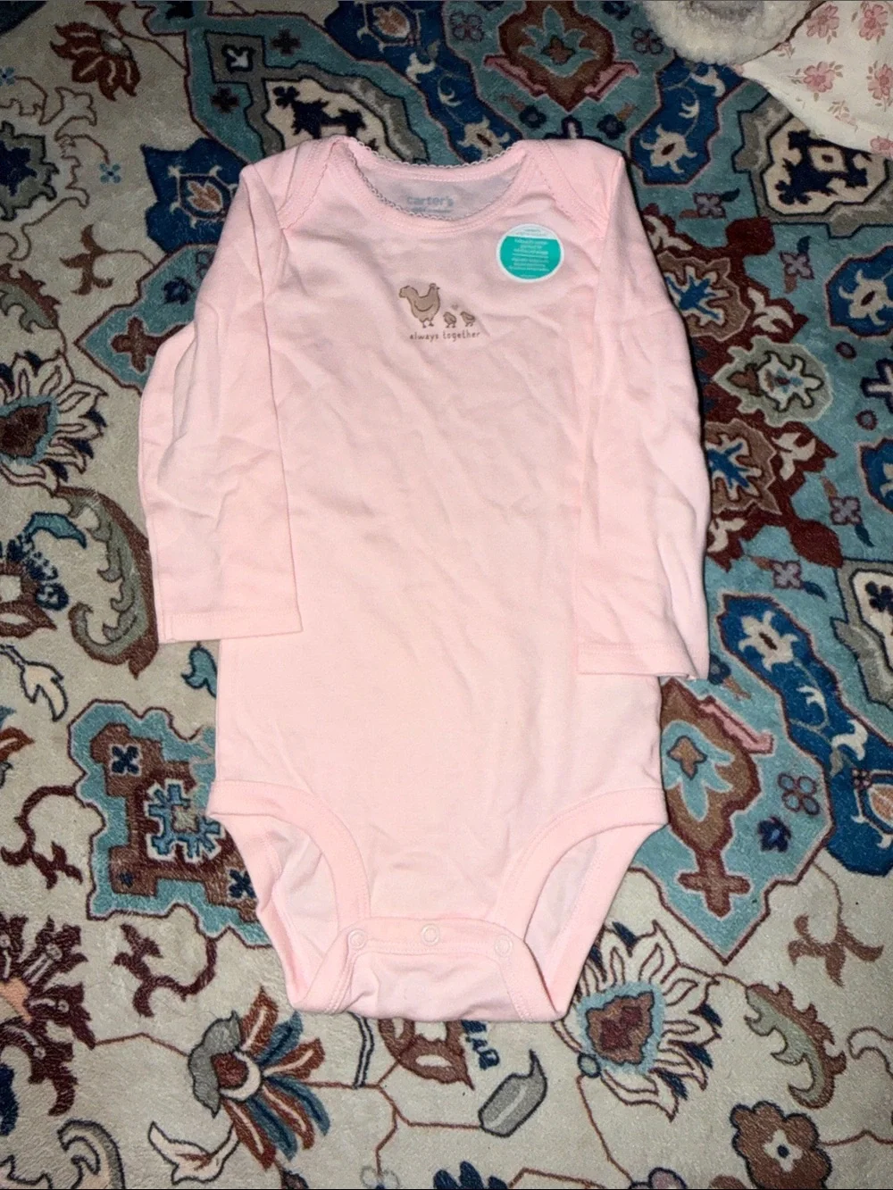 Carter's Light Pink Long-Sleeve Baby Bodysuit with Camel Motif
